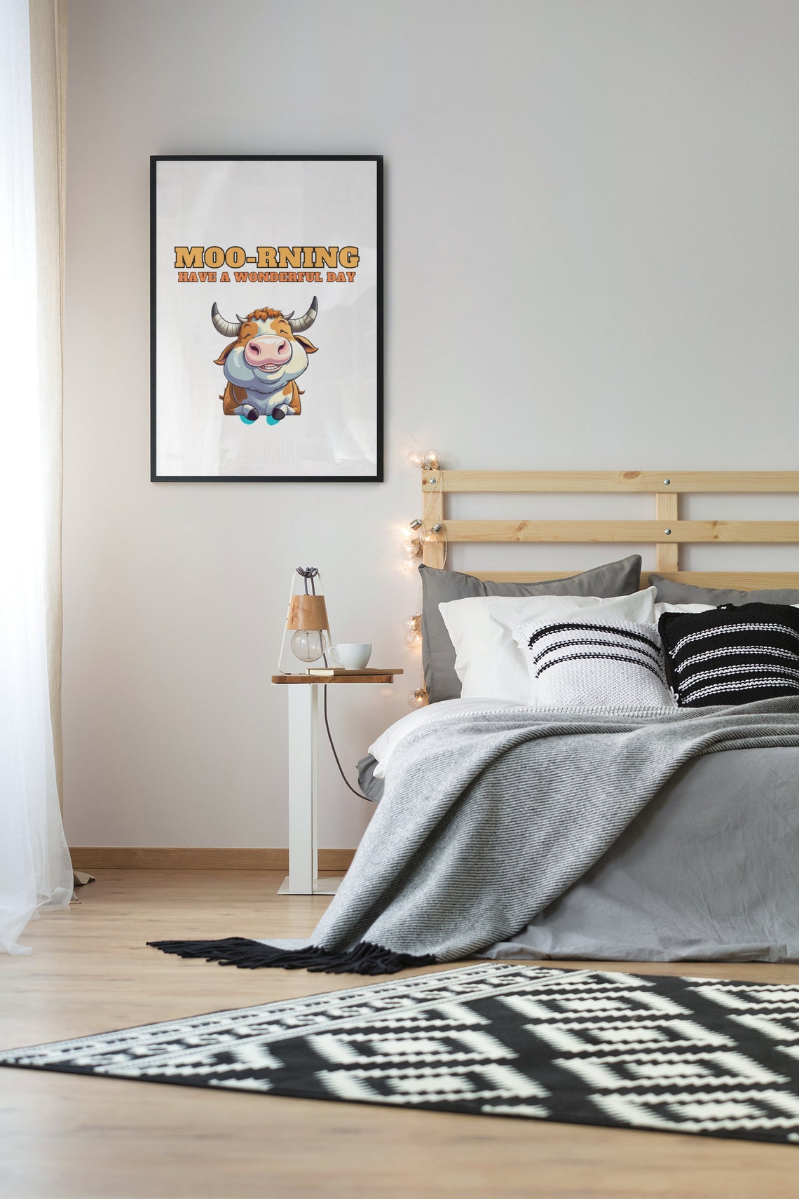Good Morning Cow Illustration Print Silly Art Posters Cute Quote Prints Funny Cow Lover Art Animal Art Print Girl Room Wallart - Image 2