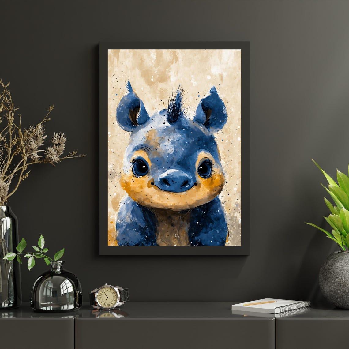 Blue Baby Rhino Art Print Cute Rhinoceros Portrait African Animal Art Kids Room Decor Nursery Wall Art Wildlife Gift 8x10 24x36 Sizes - Image 4