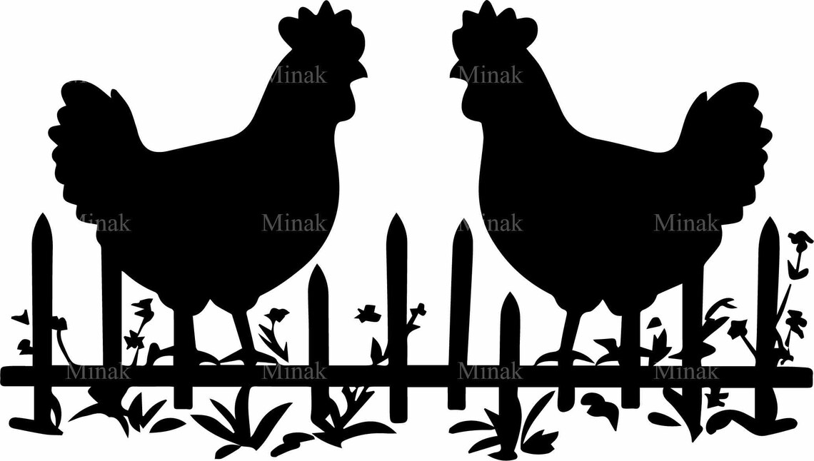 Farmhouse Chickens Perched On Fence Black Hen Silhouette Poster - Image 2