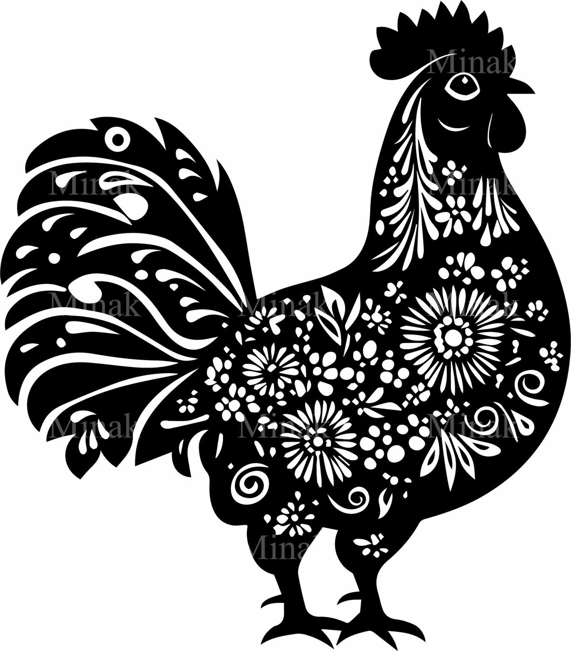 Floral Rooster, Rustic Farmhouse Art Print - Image 4