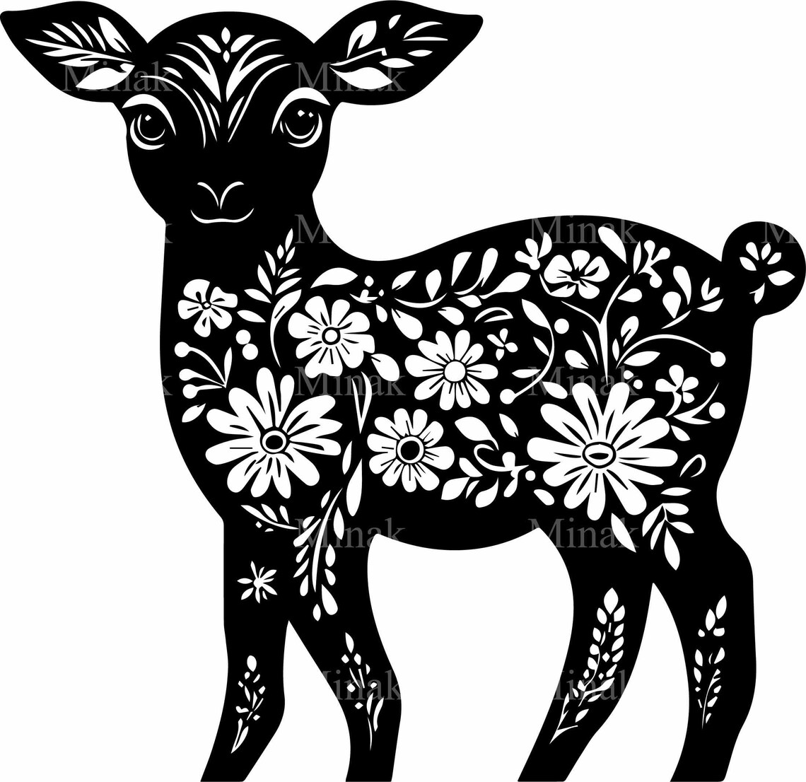 Floral Lamb Silhouette, Farmhouse Vector Art