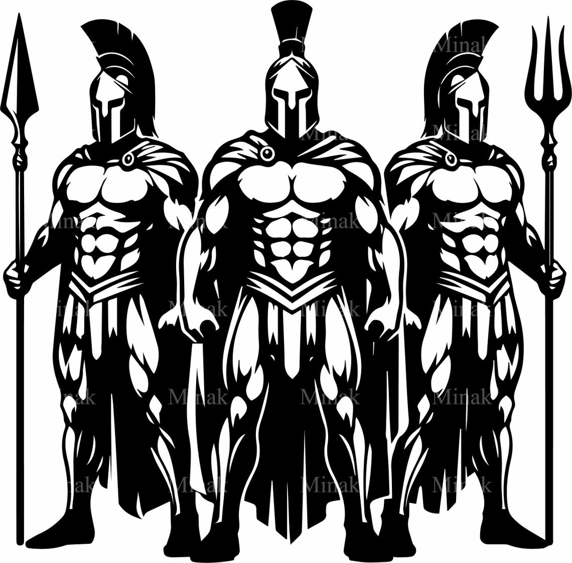 Three Spartan Warriors Battle Stance Circle Bold Greek Poster - Image 2