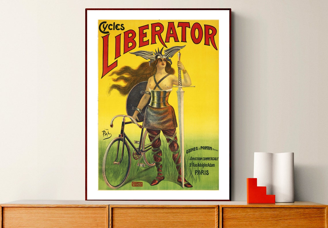 Cycles Liberator Valkyrie Warrior French Bicycle Ad Art Poster