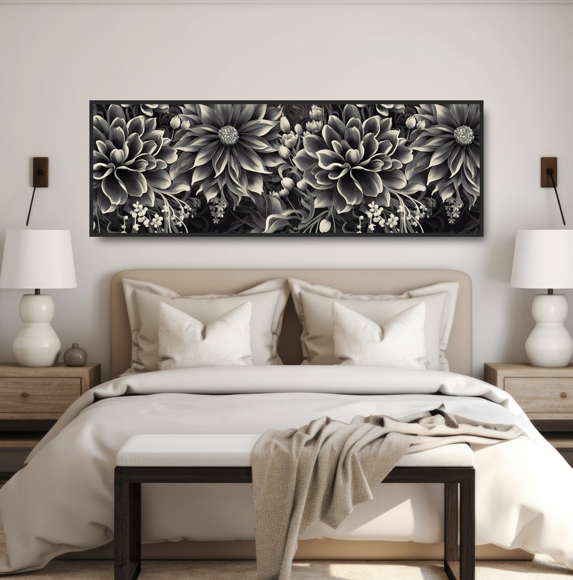 Monochrome Floral Still Life Black White Dahlia Elegant Art Poster - Image 4