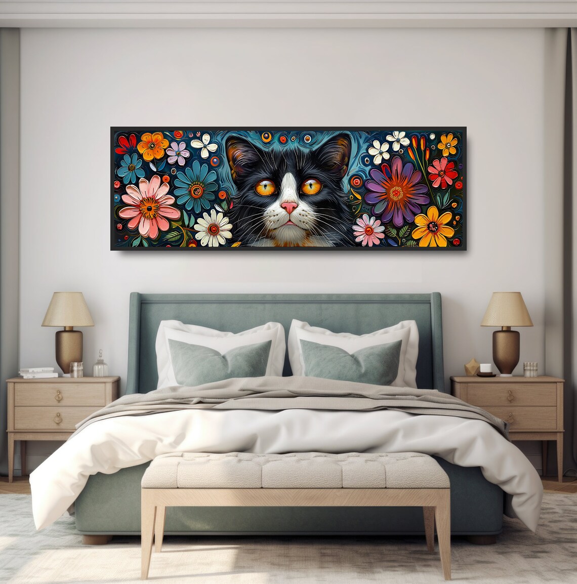 Mexican Folk Art Black Cat Colorful Flowers Psychedelic Garden Poster - Image 4