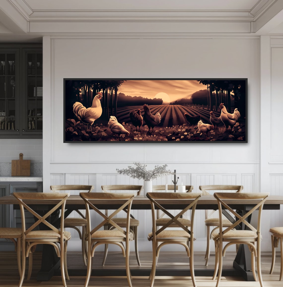 Rooster And Chickens Farm Sunrise Golden Fields Painterly Art Poster - Image 3