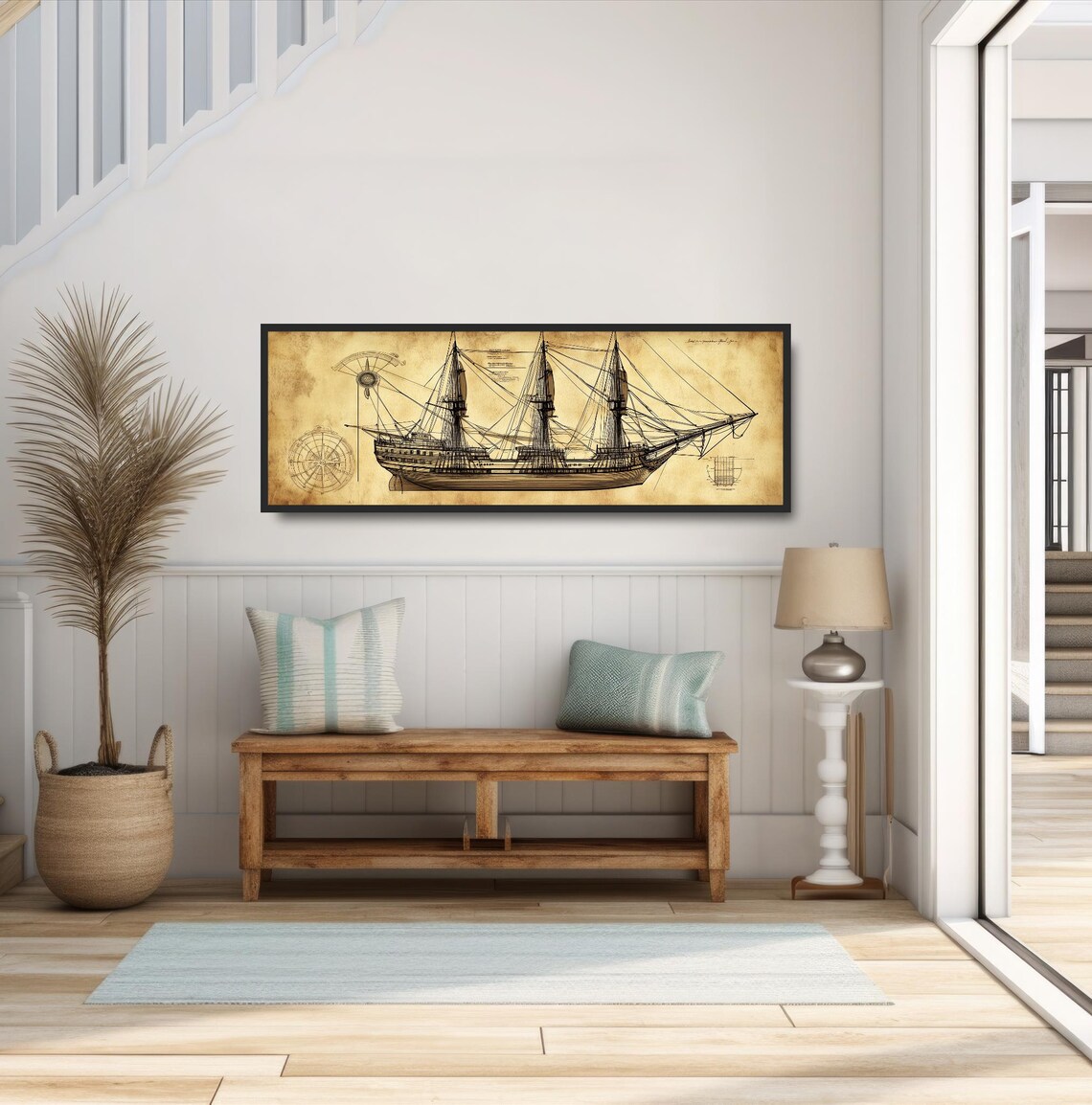 Vintage Tall Ship Blueprint Art Nautical Sailing Ship Diagram Print - Image 2