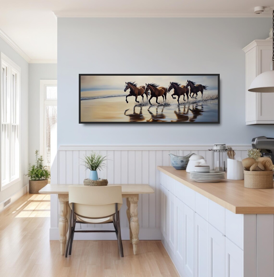 Galloping Horses Beach Golden Light Shoreline Reflection Print - Image 3