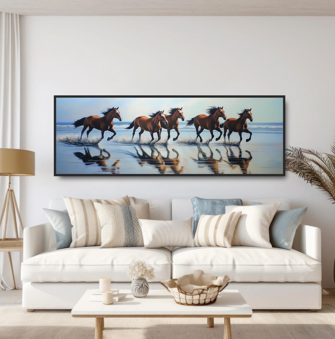 Five Chestnut Horses Running Shoreline Waves Splash Equine Print - Image 5