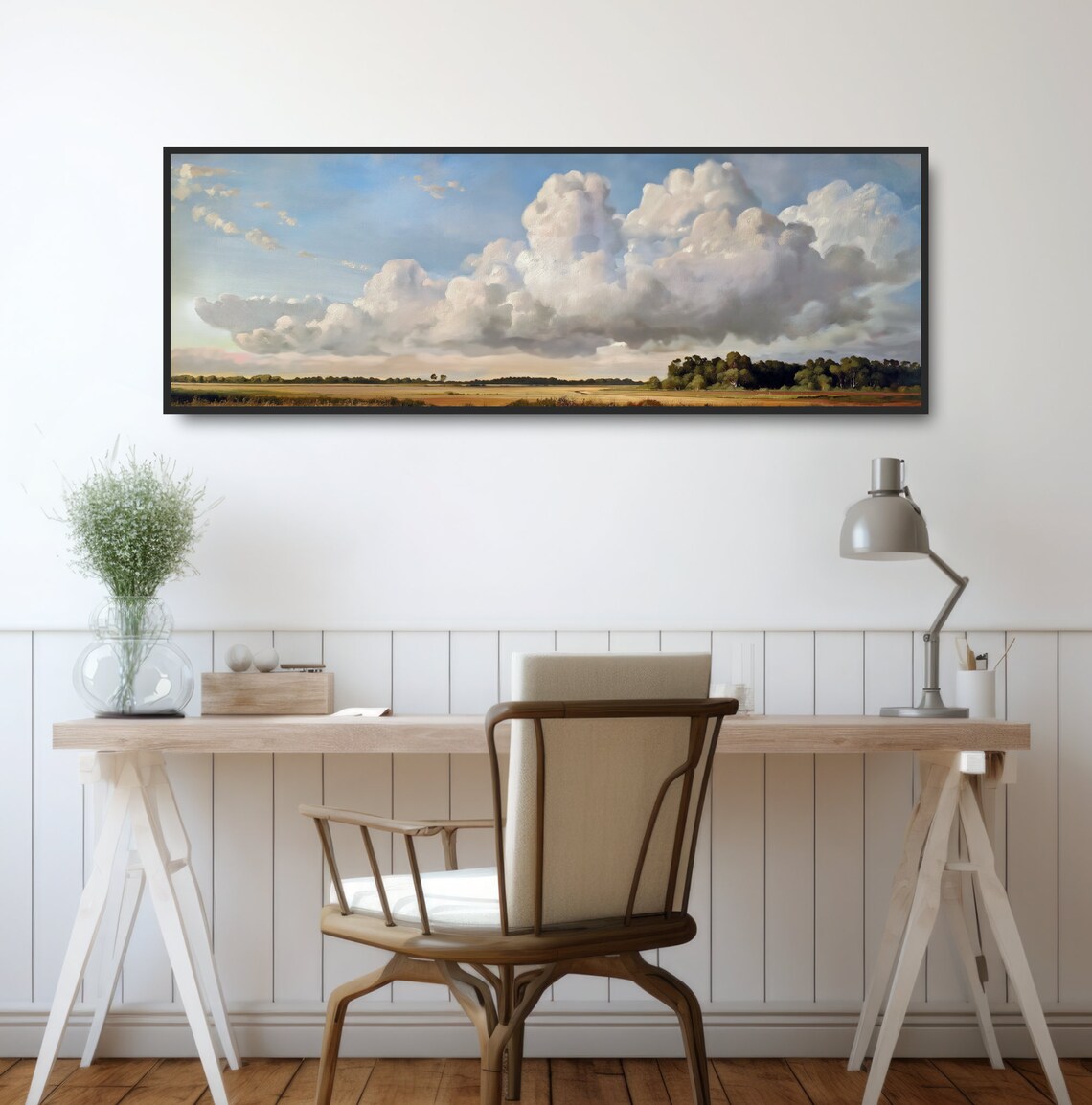 Vintage Big Sky Cloud Landscape Oil Painting Print - Image 2
