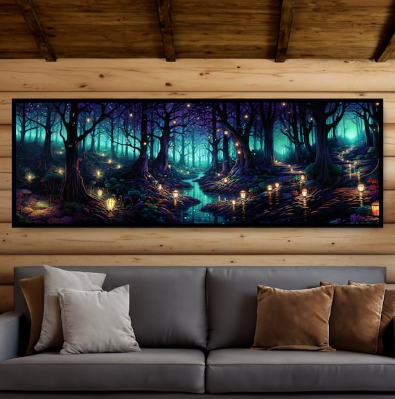 Enchanted Forest Fantasy Art Print, Glowing Lanterns