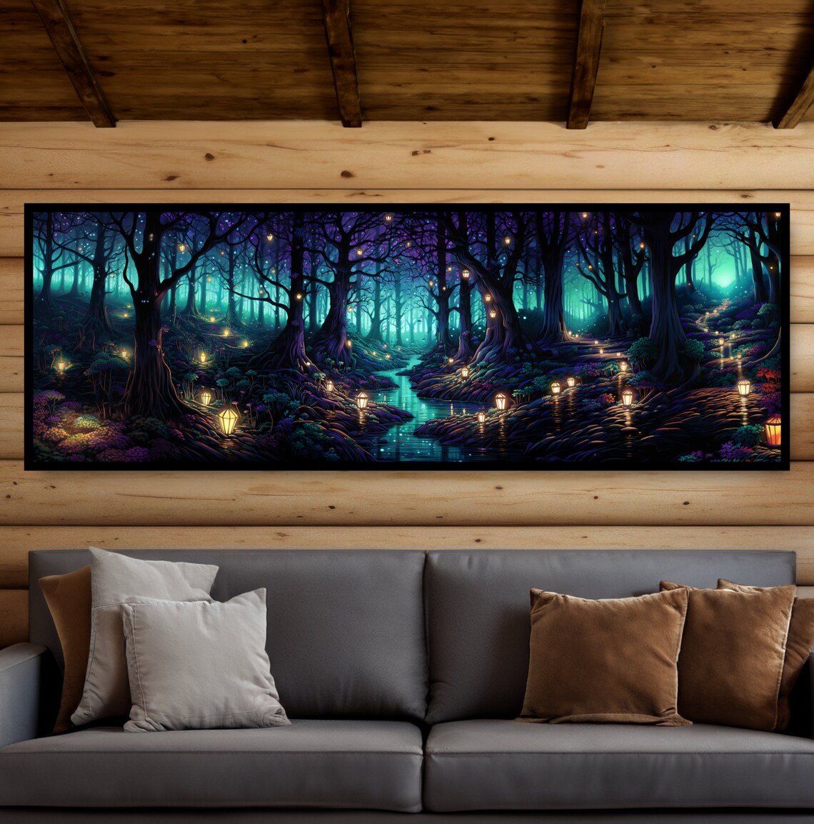 Enchanted Forest Fantasy Art Print, Glowing Lanterns