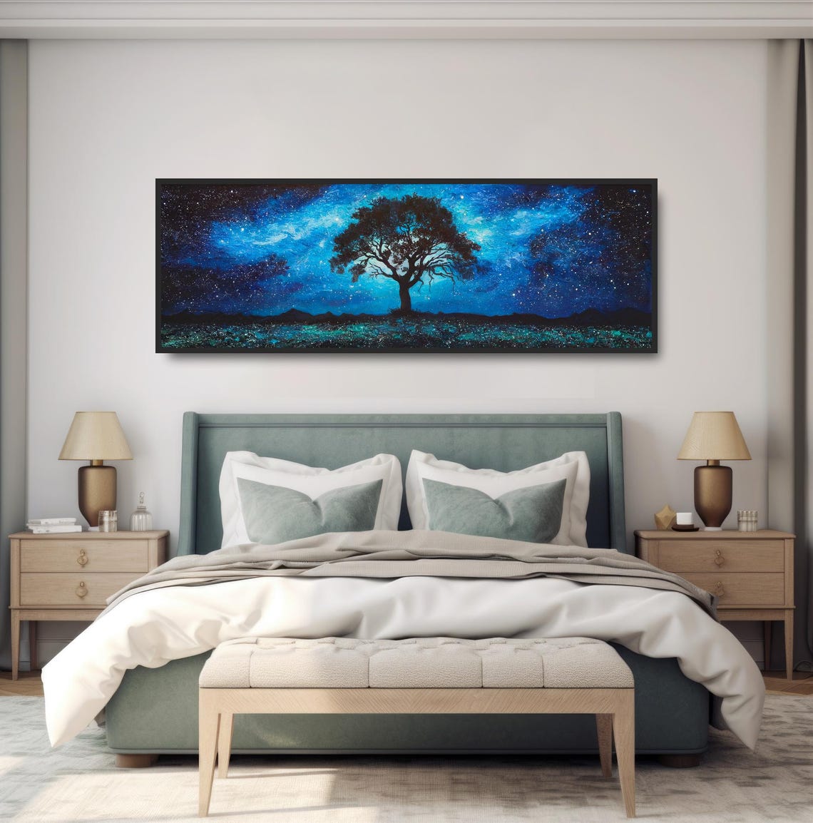 Lone Oak Starry Night Sky Painting Celestial Galaxy Wall Print - Image 4