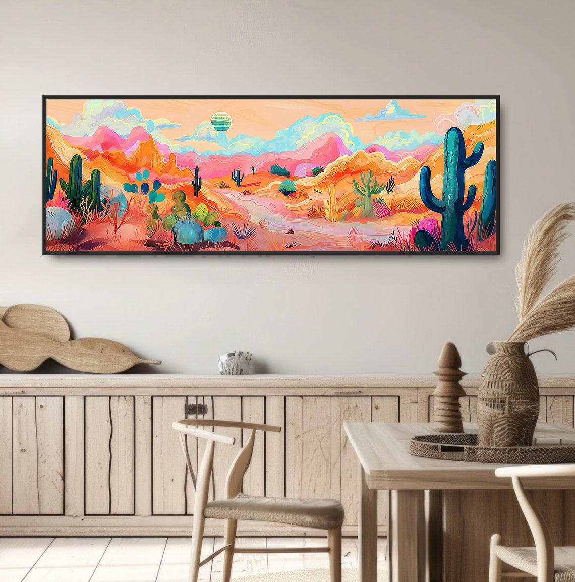 Colorful Desert Cactus Panoramic Pop Art Neon Saguaro Landscape Poster - Image 3