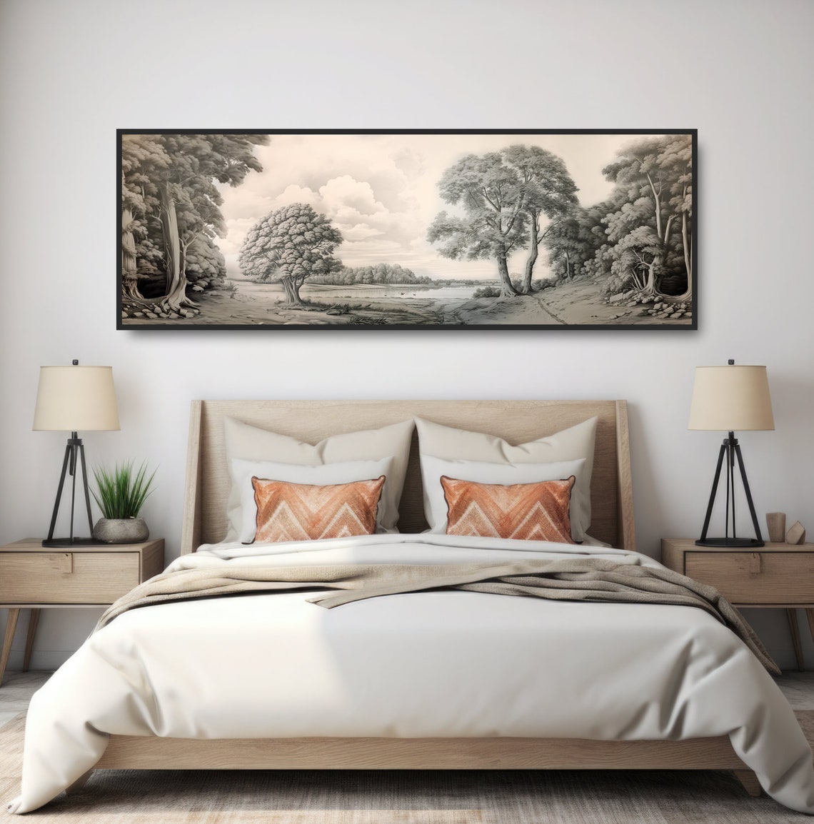 Forest Pond Vintage Etching Monochrome Trees Lake Sketch Print - Image 5