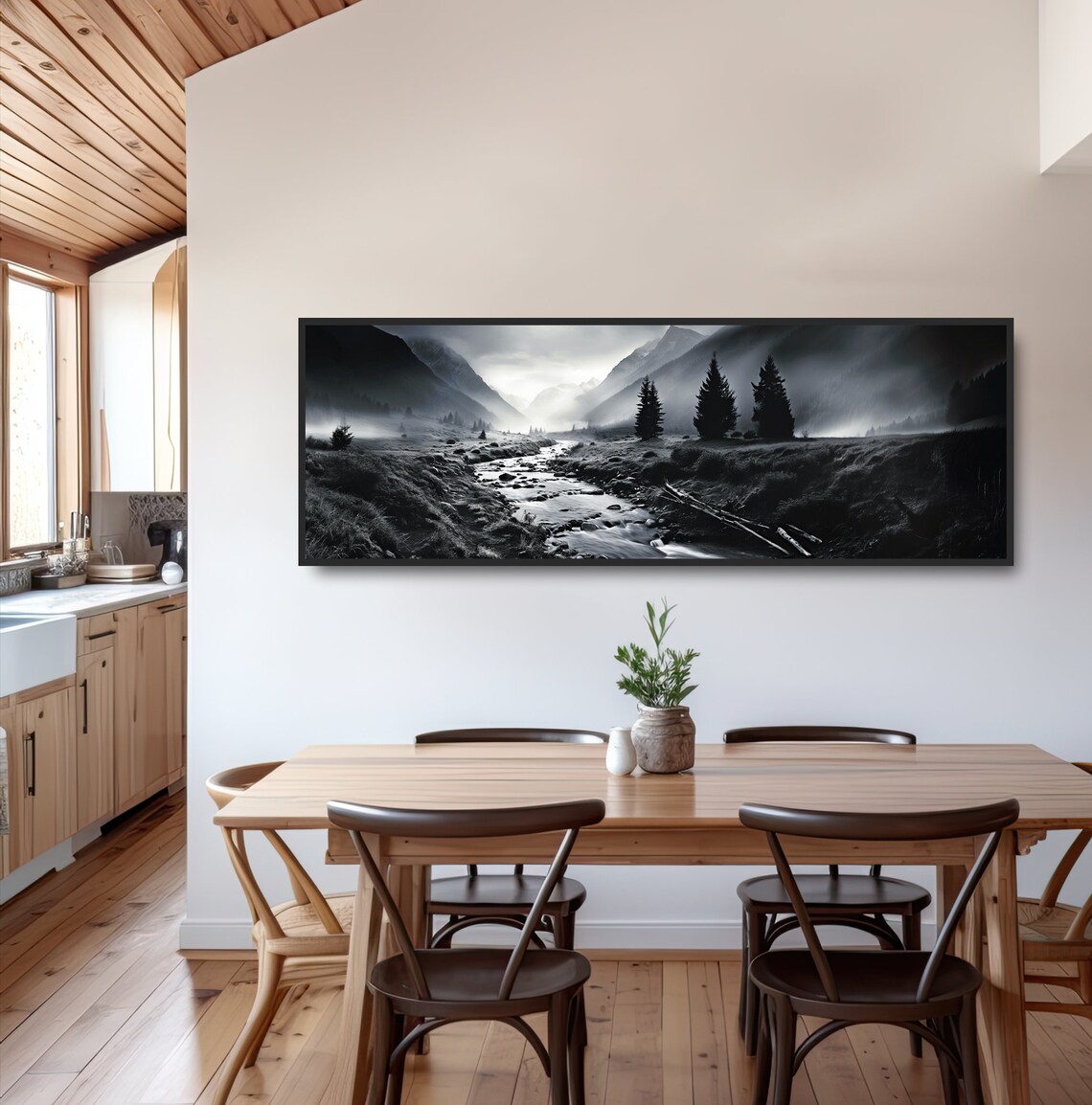 Silvery Stream Black White Nature Landscape Art Print - Image 3
