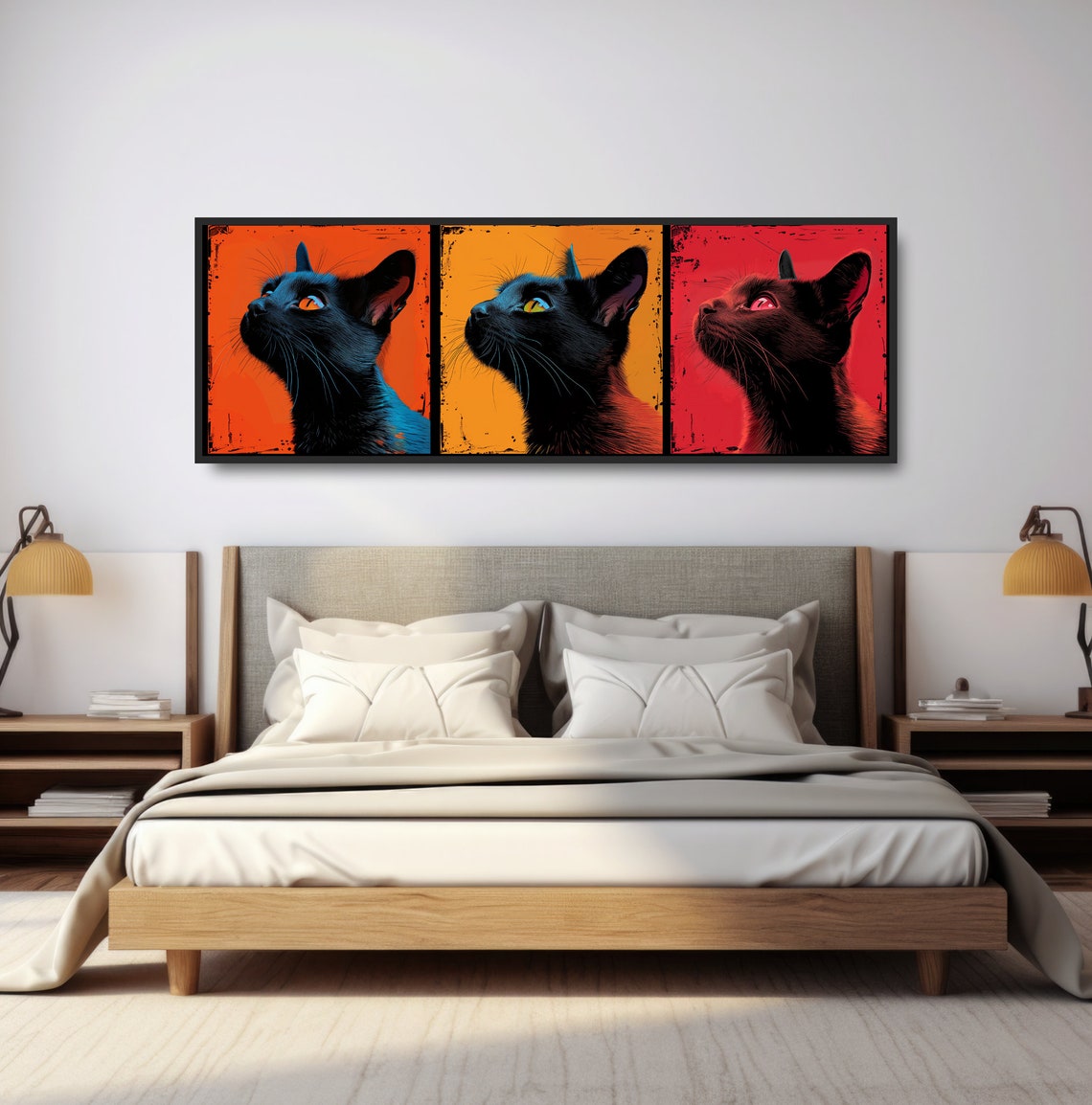 Black Cat Pop Art Triptych Comic Style Colorful Feline Wall Art Poster - Image 4