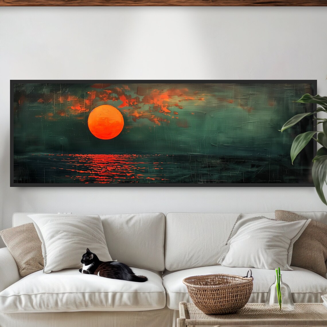 Vintage Sunset Over Ocean, Boho Sea Landscape