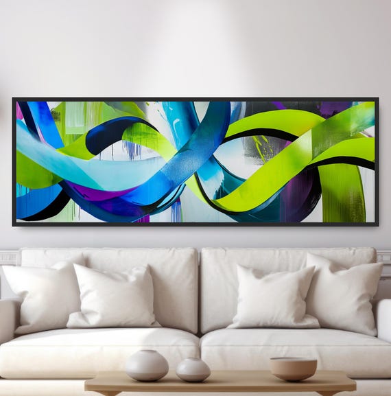 Urban Graffiti Wall Art Bold Subway Street Painting Panoramic Dripping Paint Artwork Dynamic Abstract Decor Vibrant Neon Green Blue