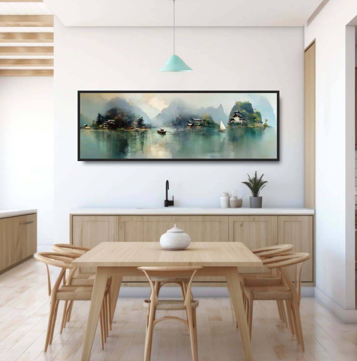 Boats on an Asian Lake, Mountain Island Homes Art Print - Image 4