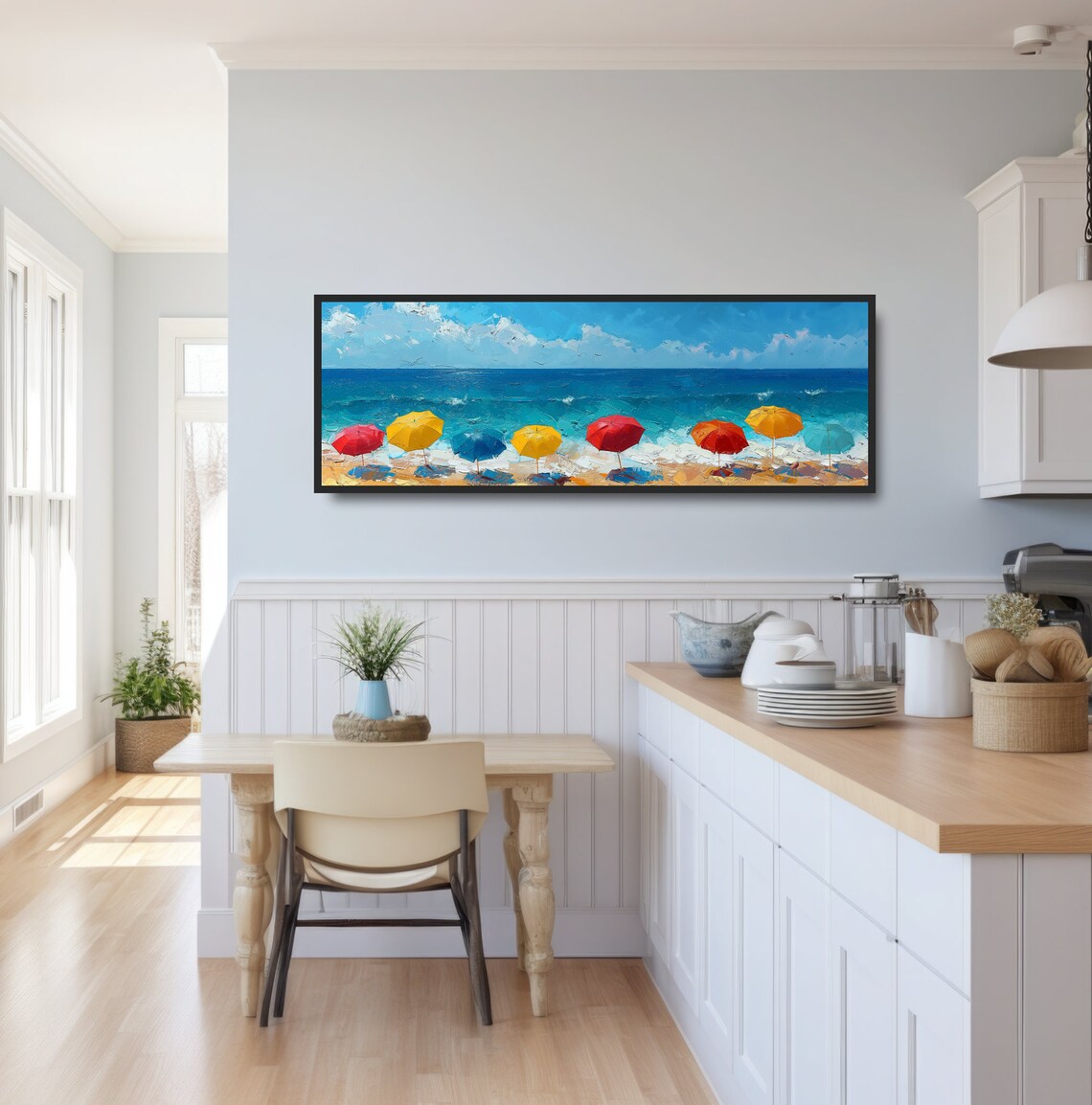 Beach Umbrella Ocean Oil Painting, Coastal Art Print - Image 3