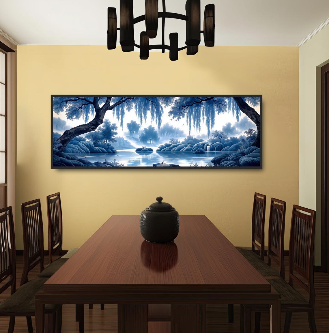 Blue Willow River Chinoiserie Painting Tranquil Toile Lake Print - Image 3