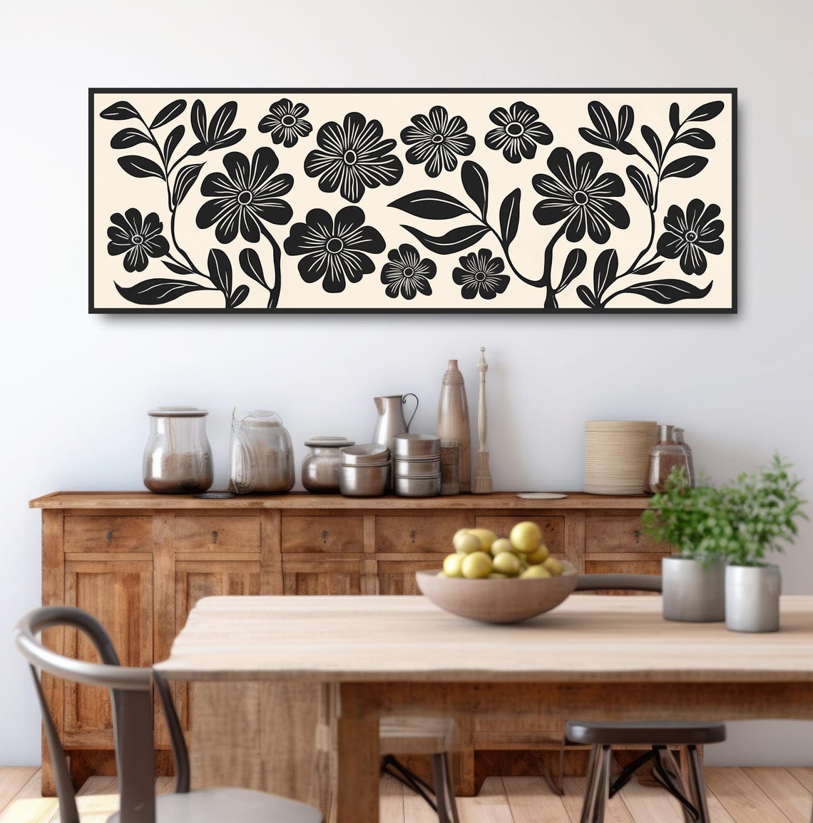 Bold Boho Floral Wall Art Monochromatic Botanical Black White Minimalist Decor Contemporary Mid Century Modern Nature Inspired Design - Image 3