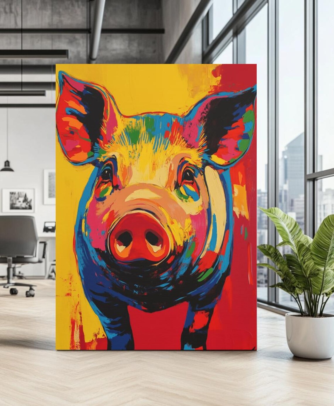 Colorful Pig Cheerful Pop Art Rainbow Farmhouse Kitchen Poster