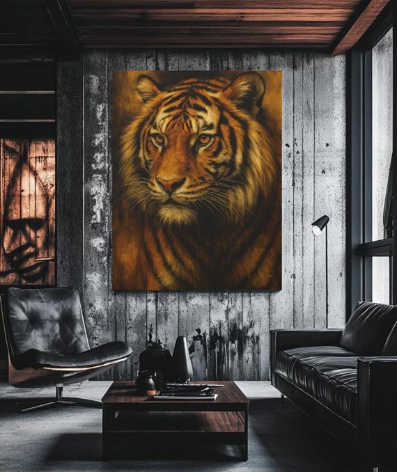Tiger Canvas Wall Art Majestic Wildlife Painting Big Cat Home Decor Jungle Safari Animal Print Gift For Him Rustic Office