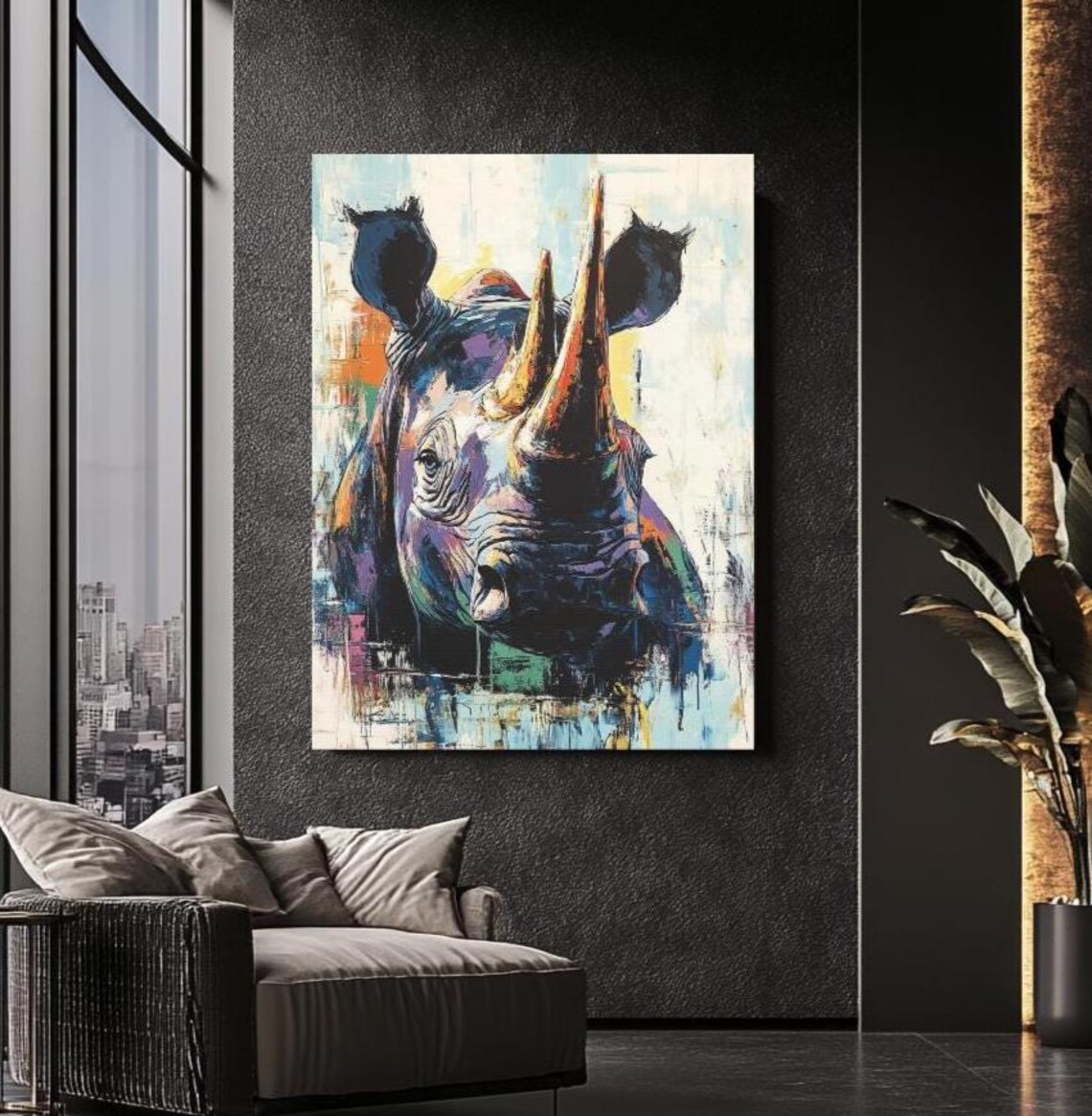 Colorful Abstract Rhino Painting Modern Safari Wildlife Art Poster