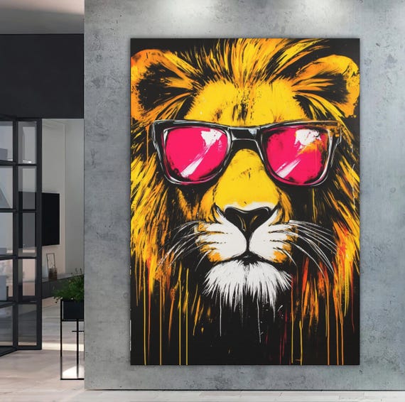 Lion Wall Art Cool Animal Canvas Abstract Predator Painting Modern Wildlife Colorful Decor King Of The Jungle Print