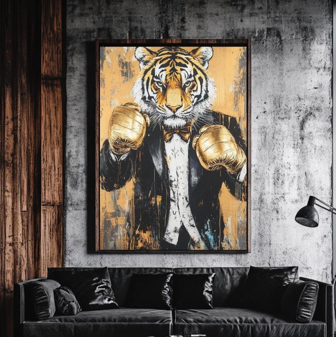 Boxing Tiger Art Print, Dapper Animal Decor