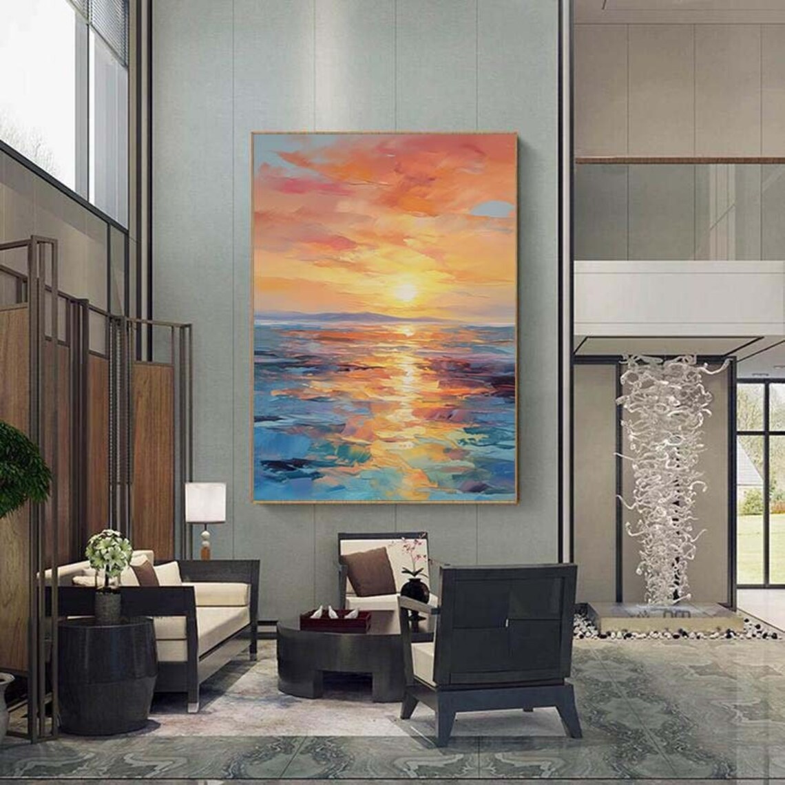 Golden Sky Sunset Ocean Painting Art Print - Image 4