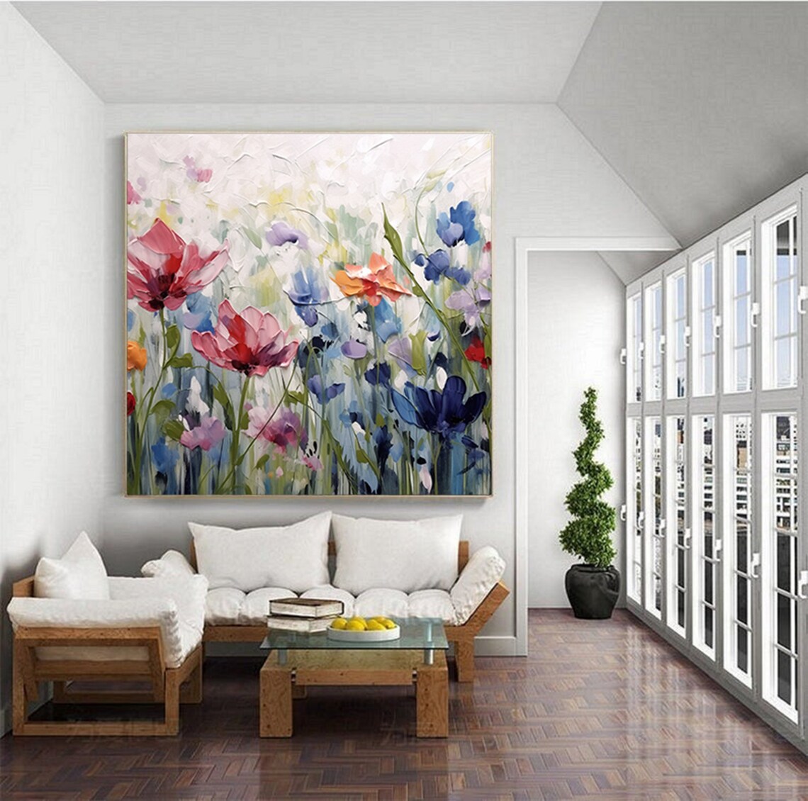 Abstract Flower Oil Painting, Boho Bedroom Art Print - Image 4