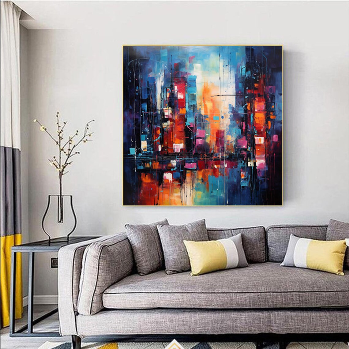 Colorful Abstract City Night Skyline Modern Decor Painting Poster - Image 7