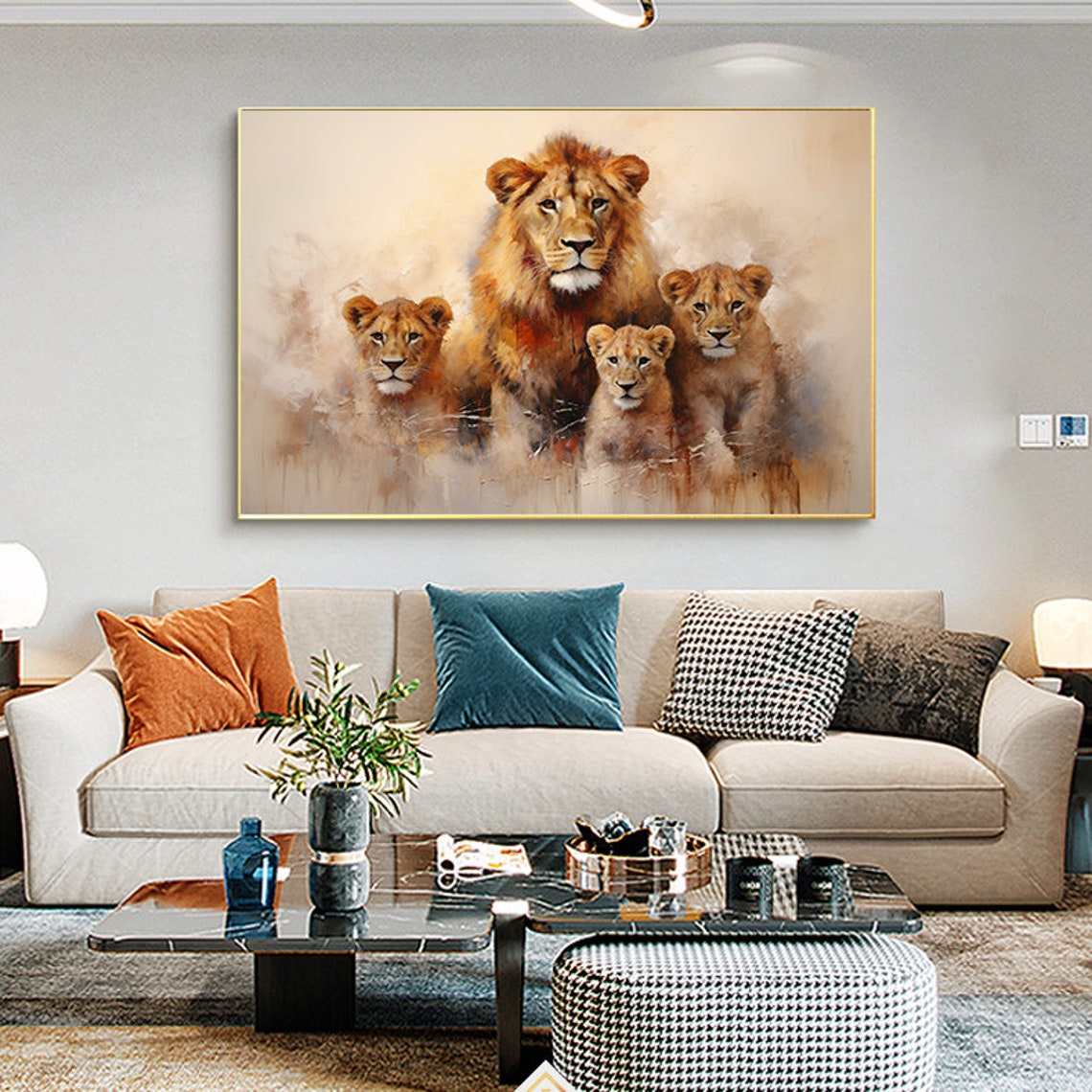 Lion Painting African Animal Portrait Abstract Lion Oil Painting On Modern Hand Painted Animal Wall Art For Living Room Bedroom - Image 3