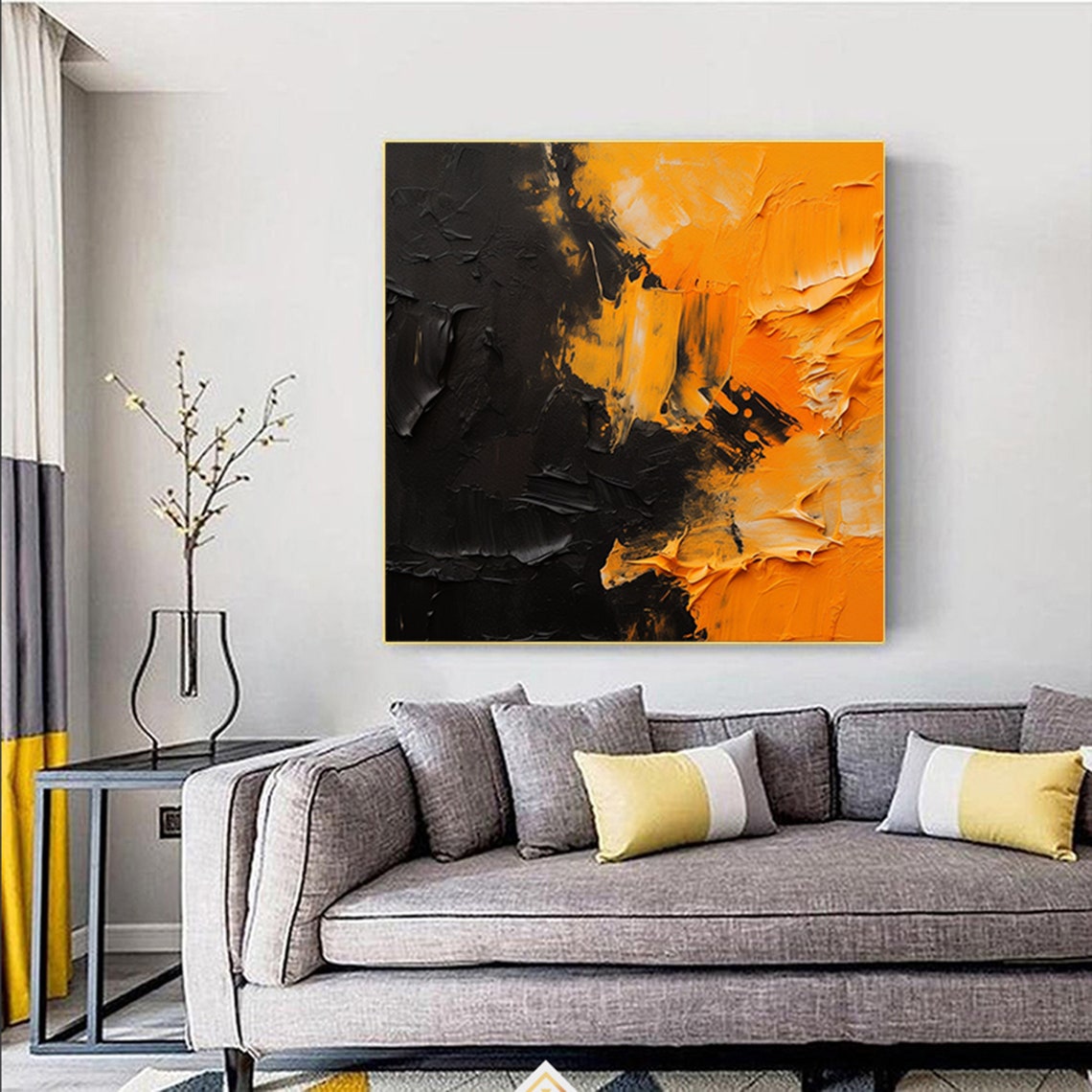 Black Orange Fire Abstract 3D Textured Bold Modern Oil Painting Poster - Image 5