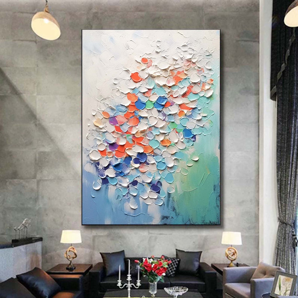 Pastel Confetti Petals Blue Abstract 3D Textured Wall Poster - Image 5