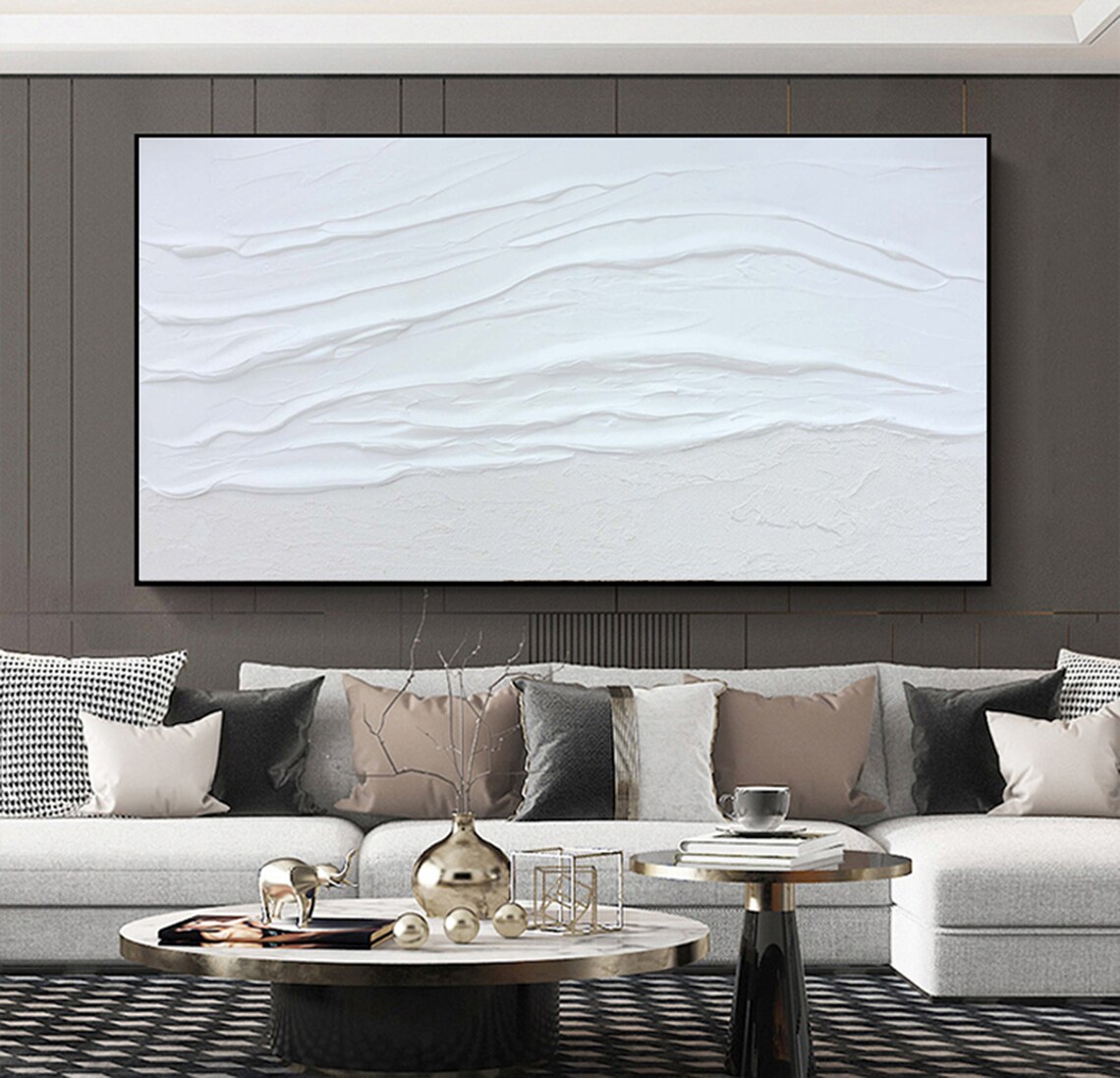 White 3D Textured Abstract Minimalist Art Print - Image 7