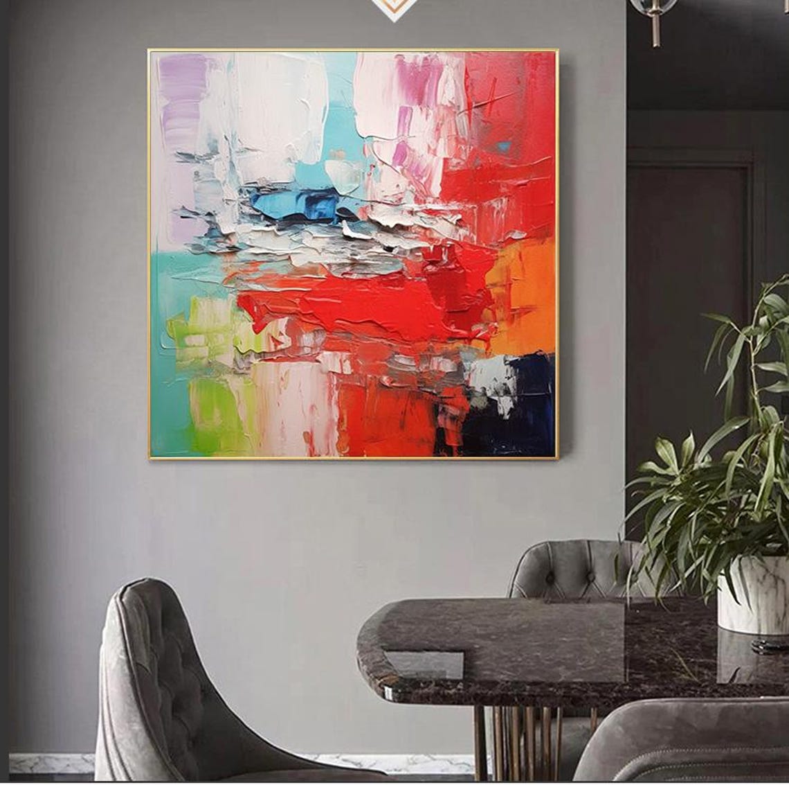 Vibrant Palette Knife Abstract Color Block Modern Painting Poster - Image 7