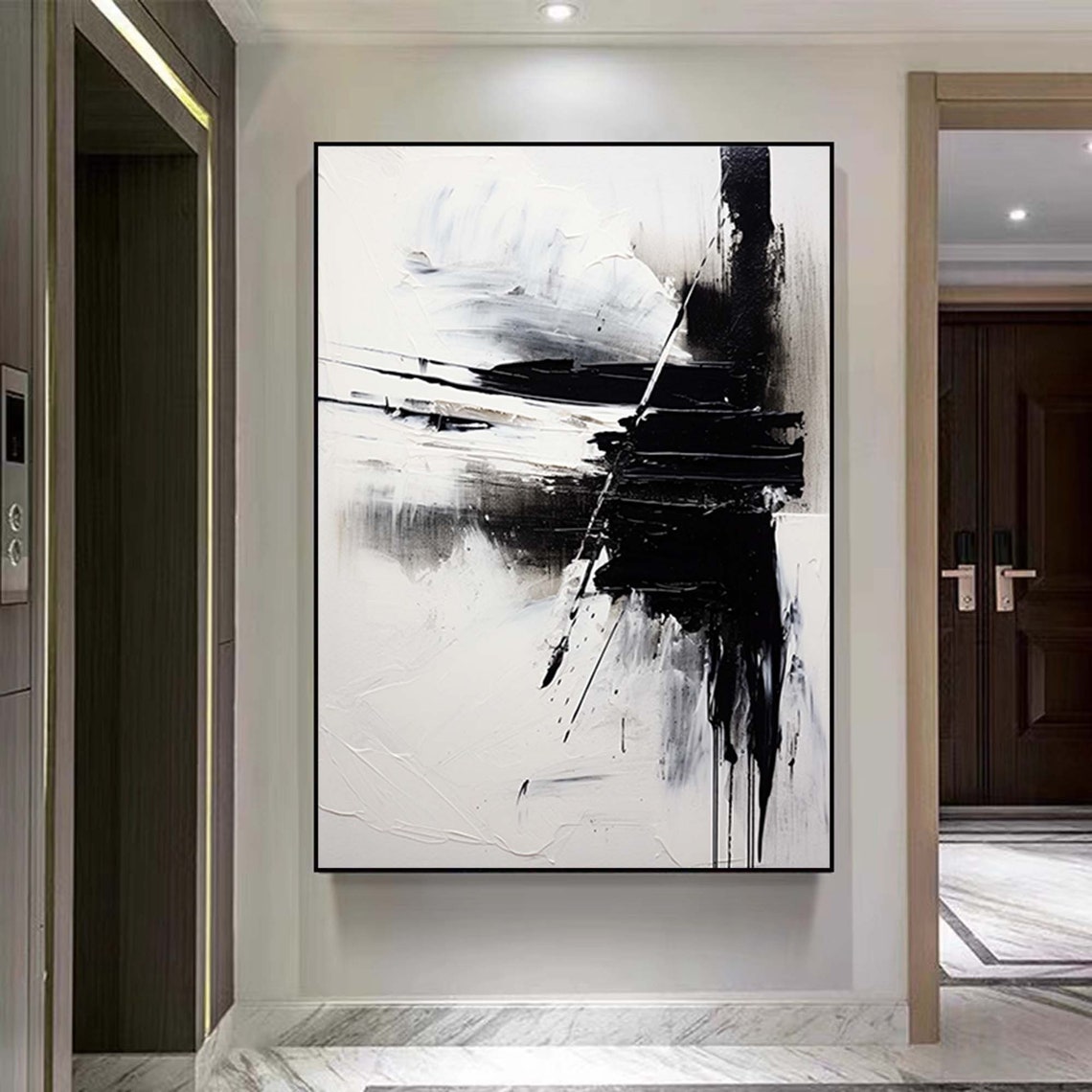 Bold Black and White Abstract Brushstroke Minimalist Art Poster - Image 5