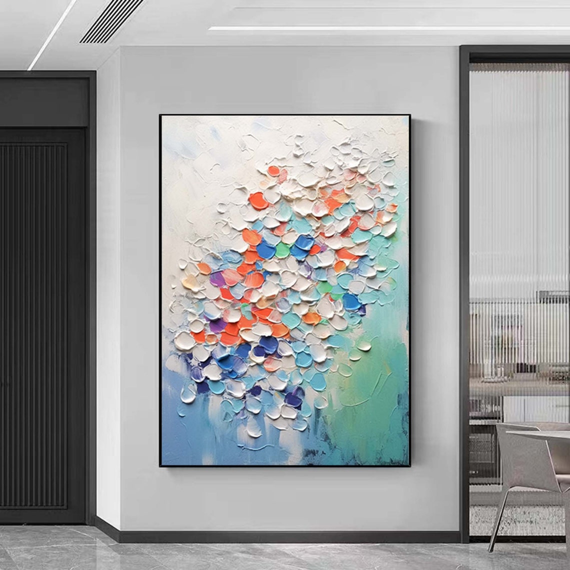 Pastel Confetti Petals Blue Abstract 3D Textured Wall Poster - Image 6