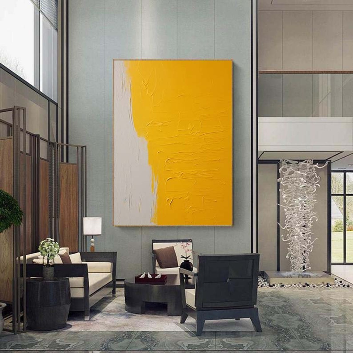 Serene Minimalist Mustard Yellow Textured Vertical Abstract Poster - Image 5