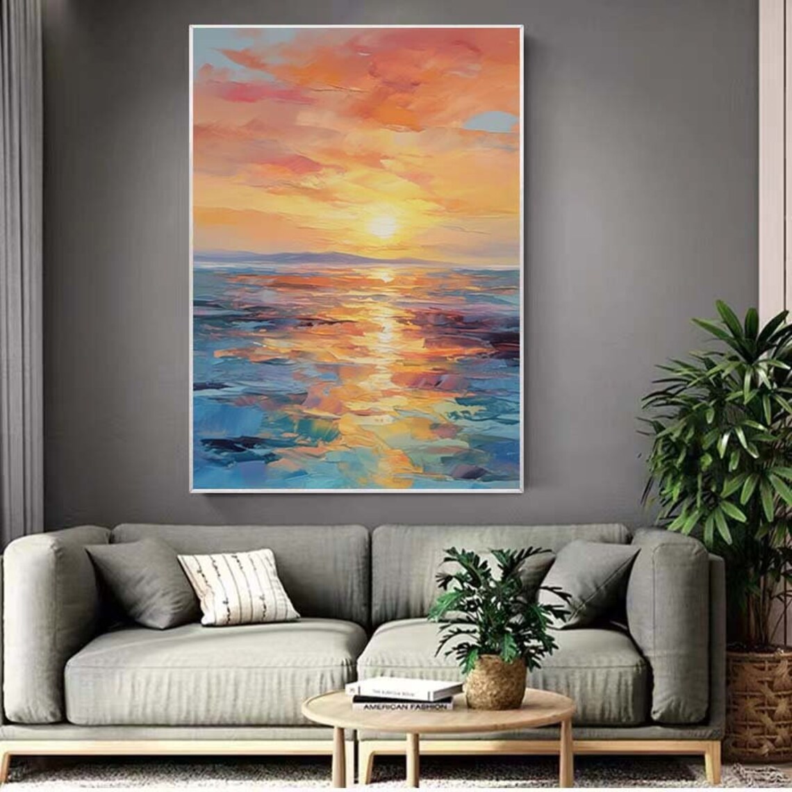 Golden Sky Sunset Ocean Painting Art Print - Image 2