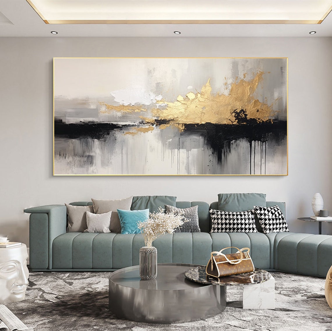 Monochrome Gold Splash Abstract Modern Art Painting Poster Extra Large - Image 7