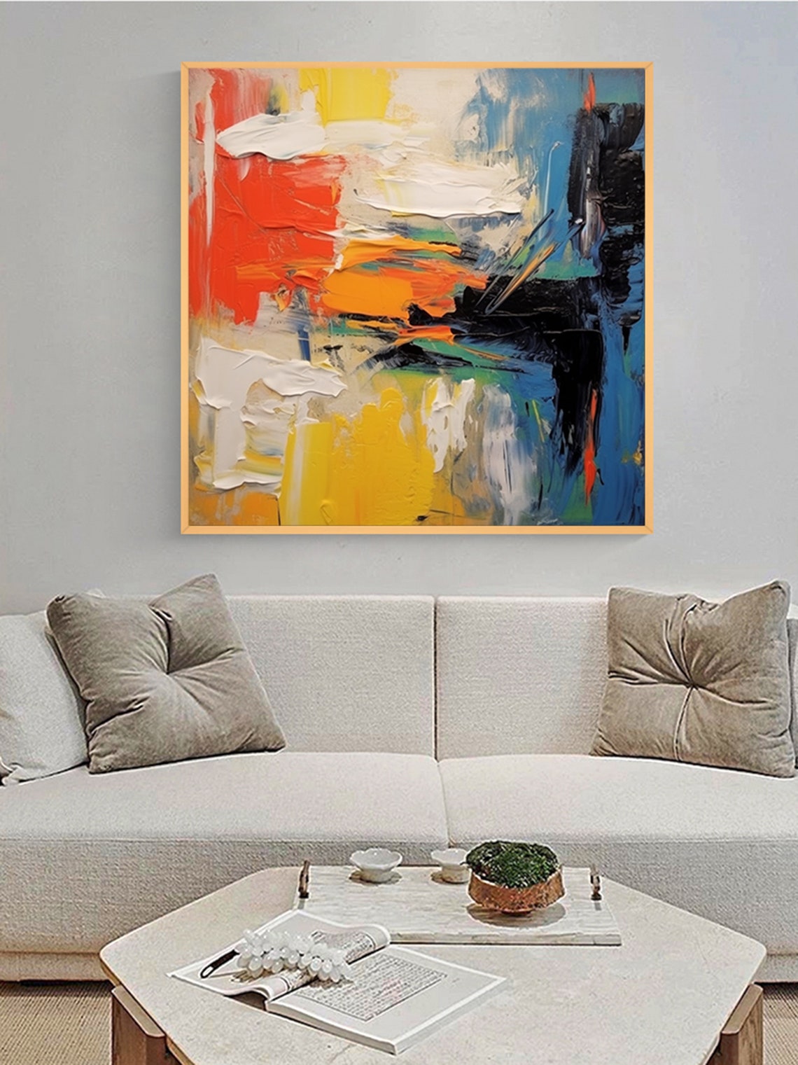 Red Yellow Blue Bold Expressive Abstract 3D Textured Art Poster - Image 2