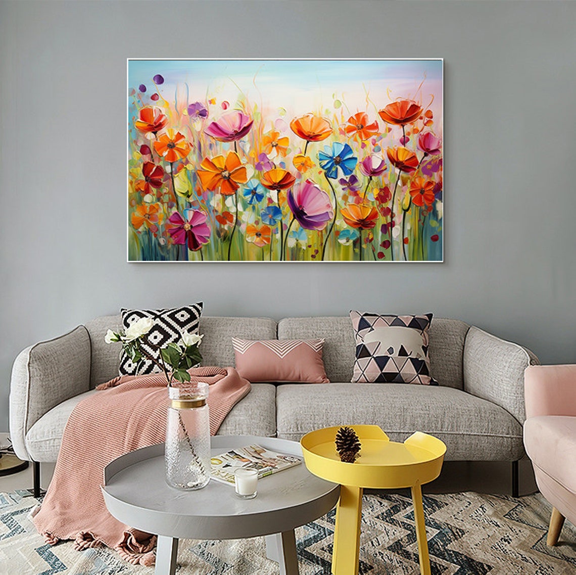 Flower Oil Painting On Abstract Colorful Flower Painting Flower Landscape Painting Floral Wall Art Large Wall Art Home Decor - Image 4