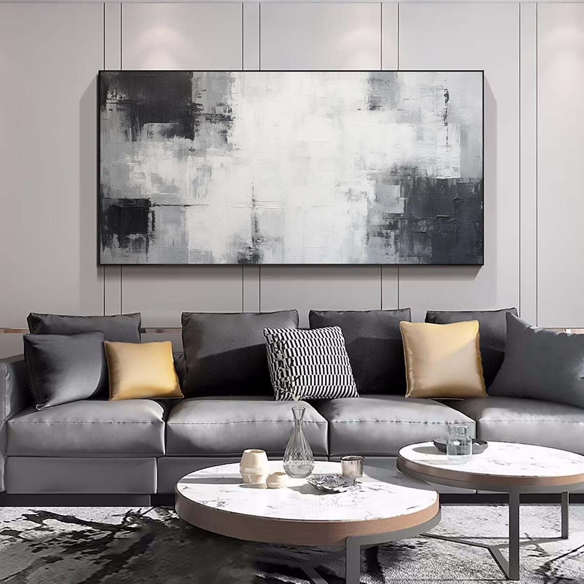 Wide Horizontal Grey and Black Minimalist Abstract Art Poster - Image 4