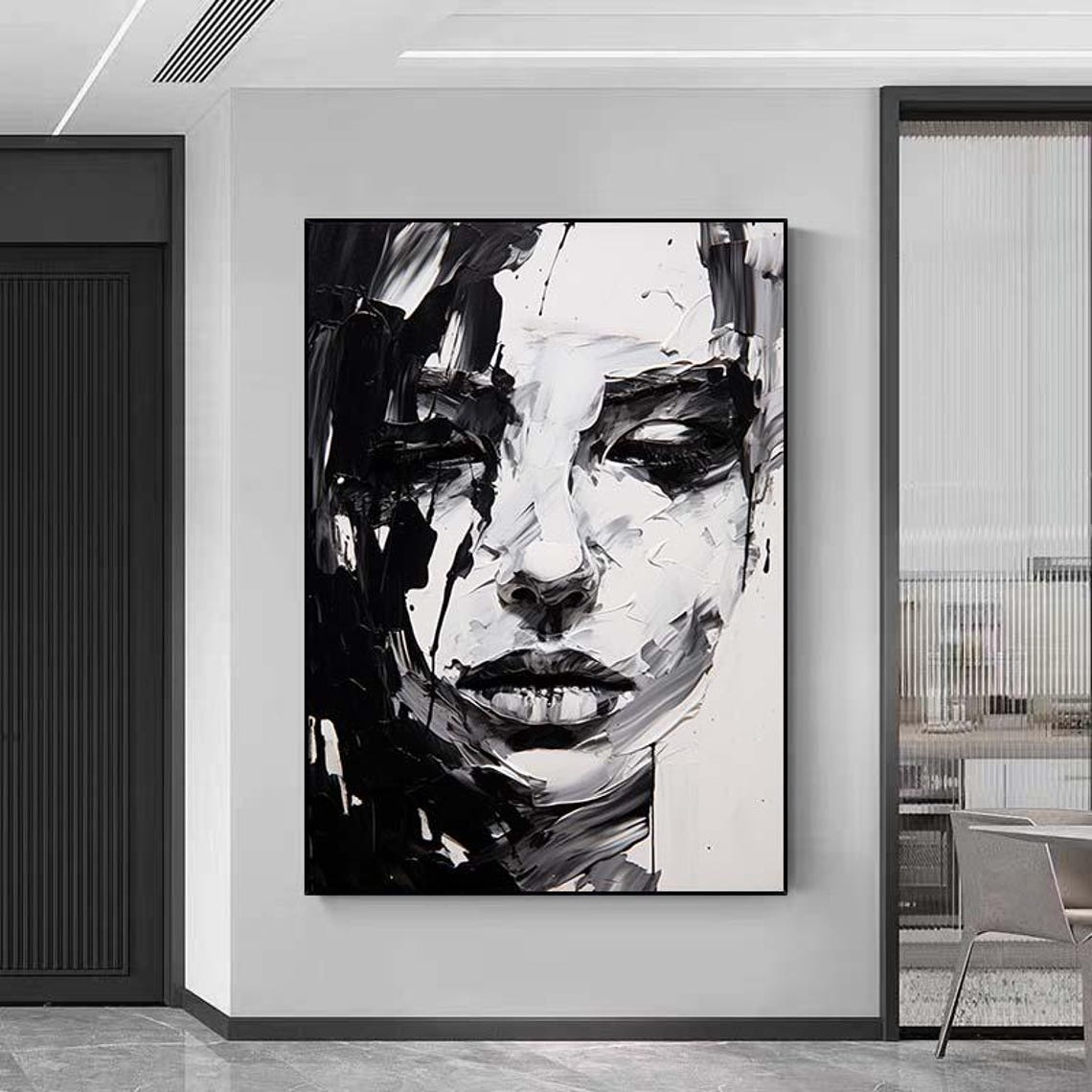 Monochrome Sleeping Beauty Woman Face White Impasto Art Poster - Image 6