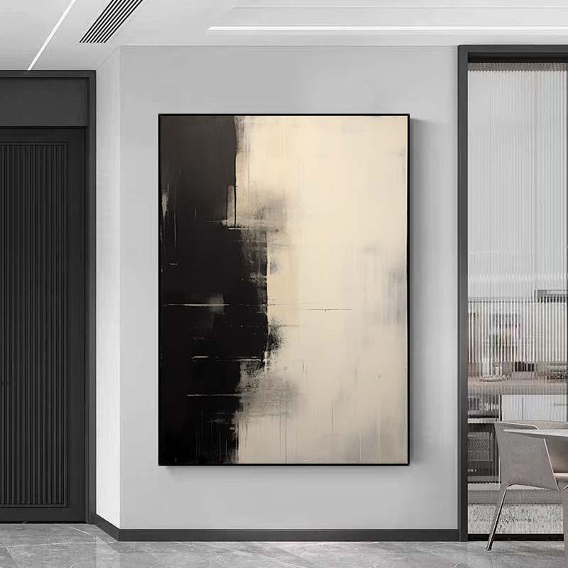 Minimalist Black Beige Abstract Shadow Modern Painting Poster - Image 5
